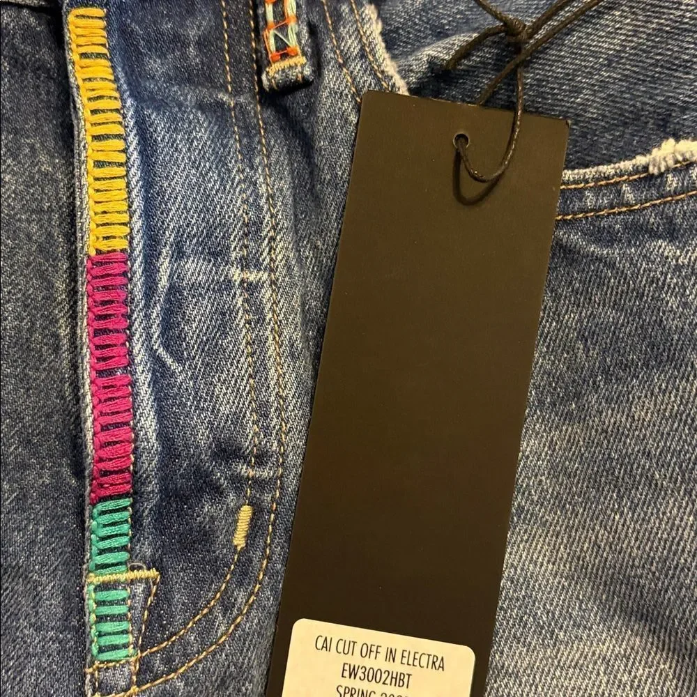 Edwin x Anthropologie Cai Embroidered Denim Jean Shorts in Electra Size 26 - NWT - Picture 6 of 6
